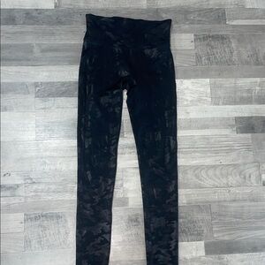 Spanx High-Waist Black Camo Leather Leggings